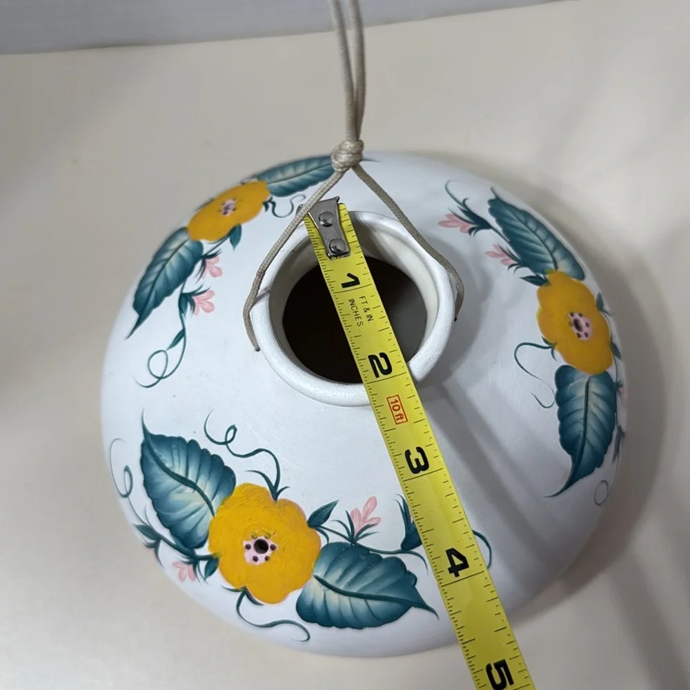 Handmade Handpainted Ceramic Hummingbird Feeder Floral Ready to Hang Signed Vtg